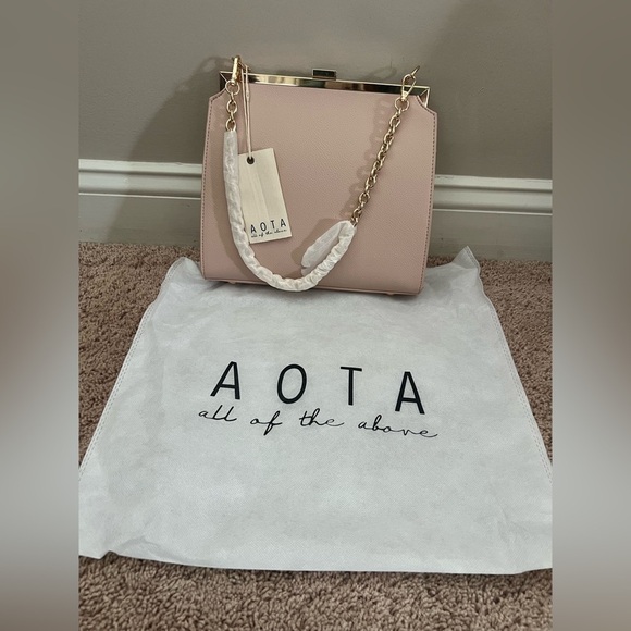 NWT new Anthropologie Aota Nicky shoulder bag faux leather pink gold crossbody - Picture 8 of 17